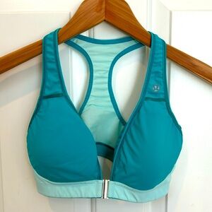 Lululemon Racerback Plunge Front Close Sports Bra Turquoise 34D